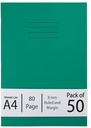 Hamelin A4 8 mm Ruled and Margin 80 Pages Exercise Book - Dark Green (Pack of 50), 100101168