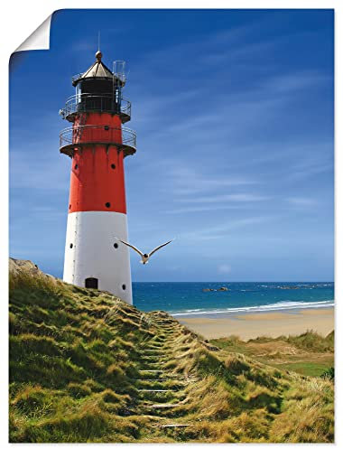 ARTLAND Wanddeko Poster & Kunstdrucke Wandposter 60 x 80 cm Maritime Deko Strand Meer See Himmel Blau Architektur Leuchtturm T6CQ