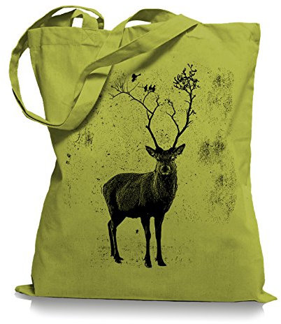 Ma2ca Deer Birds Tree Stoffbeutel | Hirsch Tragetasche Elch Vögel-kiwi