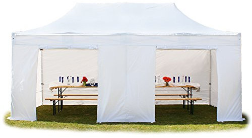 TOOLPORT 3x6 m Faltpavillon, Professional Alu 40mm, schwer entflammbar, Seitenteile ohne Fenster, weiß