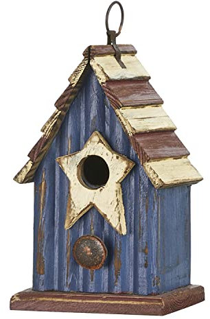 Glitzhome Jetlinkcrafts JK91542 Vogelhaus, rustikal, patriotisch, Holz, 23 cm hoch