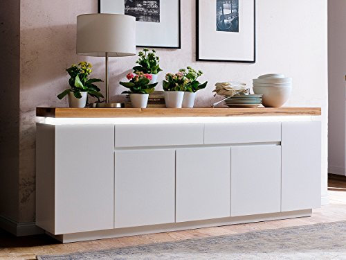 möbelando Sideboard Anrichte Highboard Mehrzeckschrank Kommode Weiß mit LED Lisa III