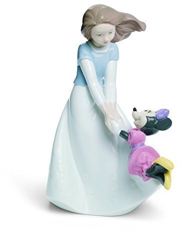 NAO Friends with Minnie Figure from Disney. Decorative Figure of a Girl with Minnie Mouse, Disney Character, in Glossy Porcelain. Children's Sculpture in Soft Colors for Home Decoration