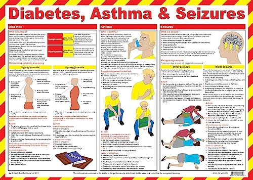 Safety First Aid Diabetes, Asthma and Seizures Poster, A2 | 60cm x 43cm, Laminated