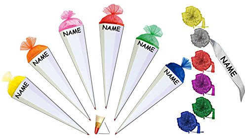 Schultüte - einfarbig - Rohling Uni - Weiß/Blau - 85 cm - incl. Namen und individueller Schleife - mit Holzspitze/Filzabschluß - Schultüte - Roth - Bastel..