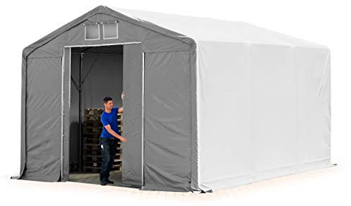 TOOLPORT Lagerzelt Zelthalle 6x6m mit Schiebetor - durchgehende PVC Plane 850 N - Wasserdicht 3m Seitenhöhe