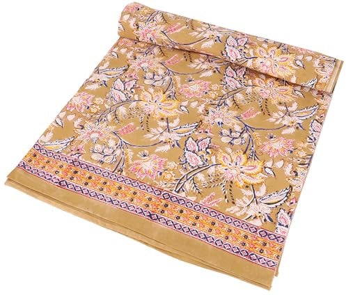 GURU SHOP Blockdruck Tagesdecke, Bett & Sofaüberwurf, Handgearbeiteter Wandbehang, Wandtuch - Design 20, Orange, Baumwolle, Größe: Single 150x200 cm, Tagesdecken mit Blockdruck