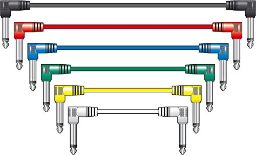 Chord | Audio Patch Lead 6.3mm Mono Jack Plug to 6.3mm Mono Jack Plug | Mixed Colour Pack of 6 | 1.0 Meter Cables