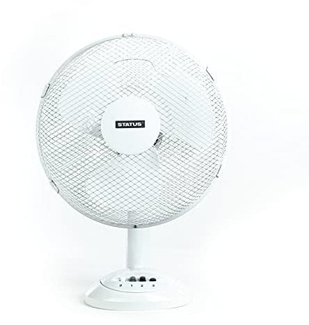 Status Desk Fan, 12 Inch Oscillating White Portable Fan, 3 Speed Adjustable, Powerful Airflow for Heat Waves, Easy Mobility, for Any Room from Bedroom to Office, S12DESKFAN1PKB