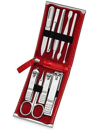 K-Beauty! World No. 1, Three Seven 777 Travel Manicure Pedicure Grooming Kit Set - Nail Clipper (Total 9 Pcs, Model: TS-970RC).. Made in Korea, Since 1975. (Red Case & Silver)