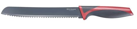 Westmark Brotmesser, mit langer Wellenschliff-Klinge, Klingenlänge: 20 cm, mit Klingenschutz, Rostfreier Edelstahl/Kunststoff, Anthrazit/Rot, 14552280