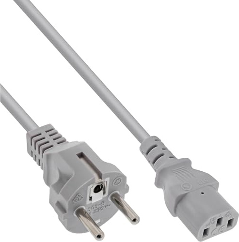 InLine 16651G Netzkabel, Schutzkontakt gerade auf Kaltgerätestecker C13, 1,5m, grau
