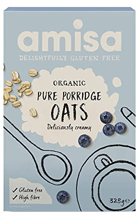 Amisa Organic Gluten-Free Porridge Oats 325g, Pack of 6 | Pure Wholegrain, High in Fibre, Gluten Free, Naturally Vegan Breakfast Cereal
