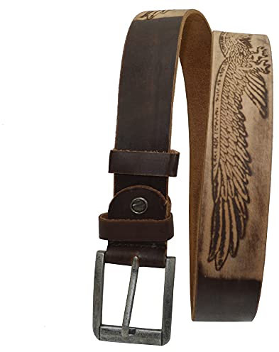 Leder Gürtel exklusive Büffel Leder Gürtel Adler oder Jeans Prägung (Adler 120 cm)