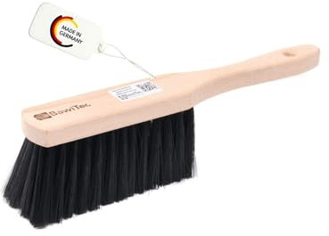 BawiTec Qualitäts Handfeger feine weiche Kunsthaar-Borsten Holz 28cm Lang gelocht zum Aufhängen Handbesen Industriehandfeger Maschinenhandfeger