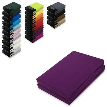 EXKLUSIV HEIMTEXTIL Jersey Spannbettlaken Doppelpack 200 x 220 cm 100% Baumwolle Öko - Tex Zertifiziert, Markenqualität, Matratzenhöhe bis 35 cm, Lila