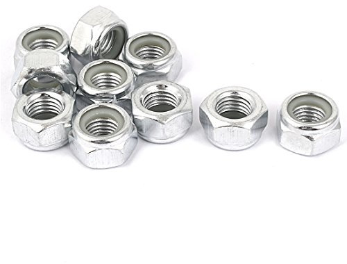 sourcing map Hex Lock Nuts - M12 x 1.5mm Carbon Steel Nylon Insert Self-Locking Nuts for Fasteners, 10Pcs Silver Tone