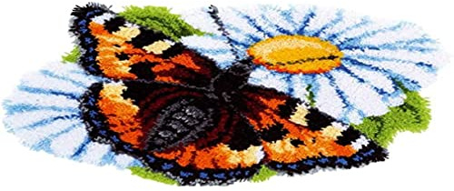 VERVACO Knüpfteppich Set DIY Handarbeit Set Knüpfset für Anfänger SCHMETTERLING Teppich zum Selber Knüpfen Basteln Erwachsene Kreativ 69 x 46 cm Latch Hook Kit Knüpfhaken Zubehör Haus Dekoration
