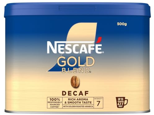 NESCAFÉ GOLD Blend Decaffeinated Coffee, 500g | Medium roast, arabica robusta beans, golden roasted, 280 servings, fat free, vegetarian, no artificial colours or flavours