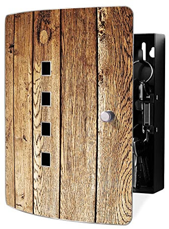banjado Design Schlüsselkasten aus Edelstahl für 10 Schlüssel/Schlüsselbox zur Schlüsselaufbewahrung 24 x 21,5 x 7cm groß mit praktischem Magnetverschluss/Motiv Geöltes Holz