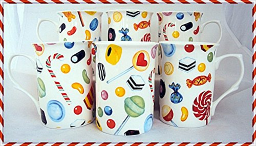 Sweets Mugs Set of 6 Fine Bone China Sweets Mugs Hand Decorated in UK