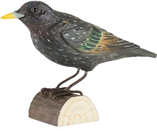 WILDLIFEGARDEN Wildlife Garden - DecoBird Starling (WG412) - Hand Carved Decorative Bird Figurine Made of Linden Wood - Medium-Sized European Birds Collection