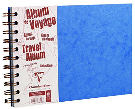Clairefontaine 781164C Collection Age Bag Un Album de Voyage à Spirale Bleu - A5 paysage 21x14,8 cm - 80 Pages - Papier Blanc 120 g Ligné + Papier à Grain Noir 160 g - Couverture Lustrée Grain Cuir