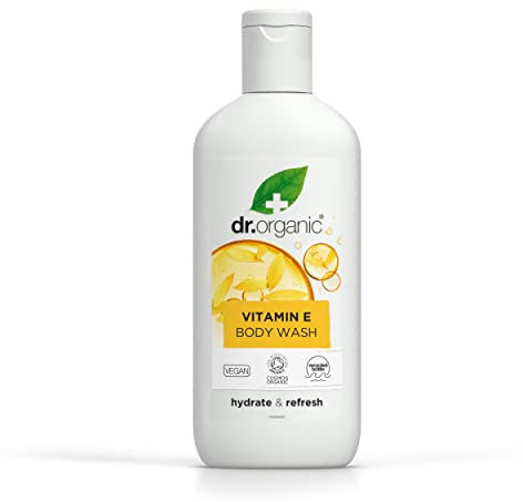 Dr Organic Vitamin E Body Wash, Shower Gel, All Skin Types, Natural, Vegan, Cruelty-Free, Paraben & SLS-Free, Recyclable & Recycled Ocean Bound Plastic, Certified Organic, 250ml, Packaging may vary