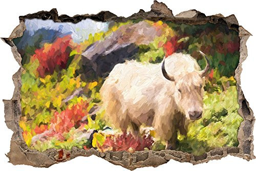 Stil.Zeit Schönes Yak Himalaya Kunst Pinsel Effekt Wanddurchbruch im 3D-Look, Wand- oder Türaufkleber Format: 92x62cm, Wandsticker, Wandtattoo, Wanddekoration