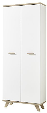 Germania 4054-221 Aktenschrank im skandinavischen Design GW-Oslo in Weiß/Absetzungen Sanremo-Eiche-Nachbildung, 75 x 193 x 37 cm (BxHxT)