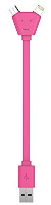 Xoopar - Y cable pocket pink - Câble USB Y - Petit câble USB multi connecteur - Câble double et micro USB - Câble USB 2 en 1 - câble universel rose - 15 cm