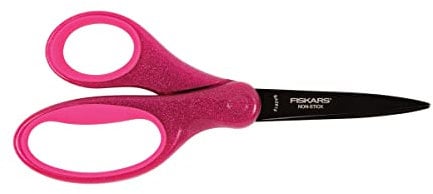 Fiskars Schülerschere, Ab 10 Jahren, Länge: 17 cm, Für Rechts- und Linkshänder, Rostfreie Stahl-Klinge/Kunststoff-Griffe, Pink, Glitter, 1023915