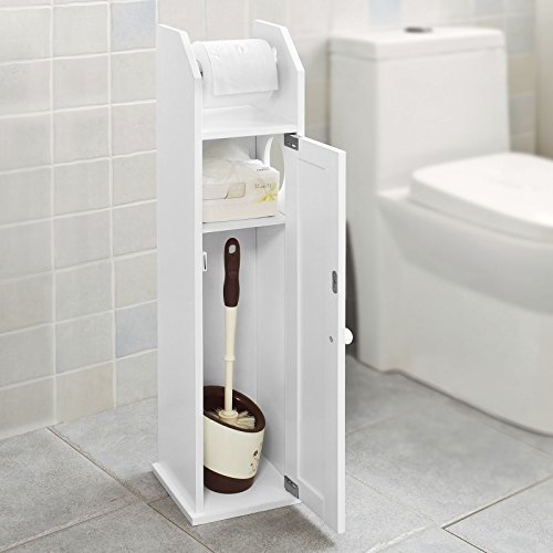 SoBuy® FRG135-W,Piantana portarotolo e portascopino 2 in 1, Mobile bagno, bianco, IT