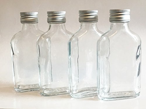 Taschi 12 Glass Bottles 100 ml Hip Flask With Screw Cap - Silver Refillable Liquor Schnapps Bottles for Vinegar Grain Oil - Height 12.7 cm