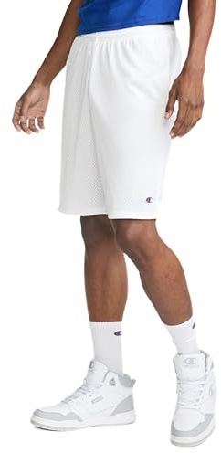 Champion mens 9 Shorts, Mesh Shorts, 9, Mesh Basketball Shorts, Mesh Gym running shorts, White-407q88, Large US
