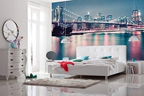 Komar Fototapete NEON | 368 x 254 cm | Tapete, Wand, Dekoration, Wandbelag, Wandbild, Wanddeko, New York City, Skyline, Schlafzimmer, Wohnzimmer | 8-731
