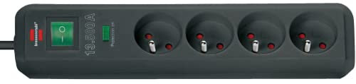 Brennenstuhl Multiprise ECO-LINE noire, 4 prises de courant, avec parasurtenseur (13500 A) et 1,4m de câble
