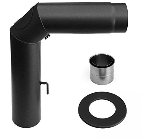 raik Rauchrohr/Ofenrohr-Set 150 mm Durchmesser inkl. Bogen 90° mit Tür + Zugregulierung 2 mm Stärke Stahlblech Schwarz SH016-150-sw