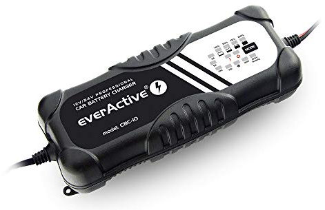 everActive KFZ Motorrad Ladegerät, 12V 24V, Spannung 10A, vollautomatisch, schnell, LED-Anzeige, Mikroprozessor, Miniaturautoladegerät, Modell: CBC-10