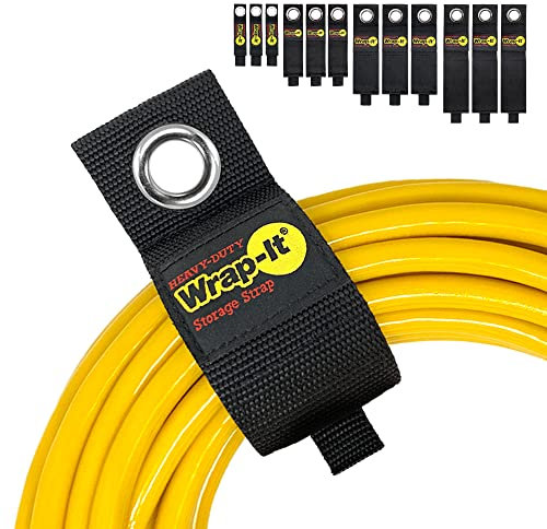 Heavy-Duty Wrap-It Storage Straps - Confezione da 12 assortiti - Gancio e gancio per prolunga con gancio, avvolgicavo, fascette per cavi, tubi flessibili, corda, camper