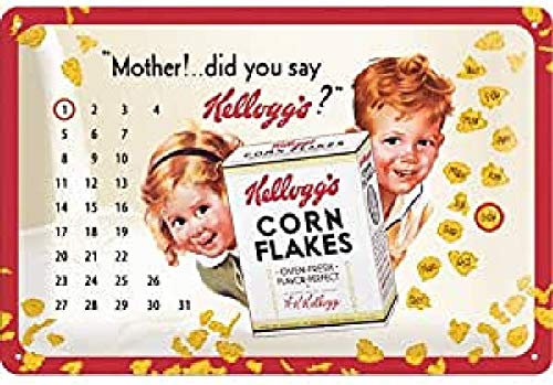 Nostalgic-Art Cartel de Chapa Retro Kellogg's Mother – Idea de Regalo para la Cocina, metálico, Diseño Vintage para decoración Pared, 20x30x0.2 cm