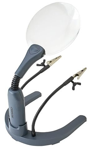Carson GN-88 HelpingHands 2x Stand- und Freihandlupe mit LED und justierbaren Klemmen, Silber