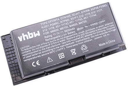 vhbw 1x Akku kompatibel mit Dell Precision M6600, M6800, M4600, M6700, M4700, M4800 Notebook (6600 mAh, 11,1 V, Li-Ion)