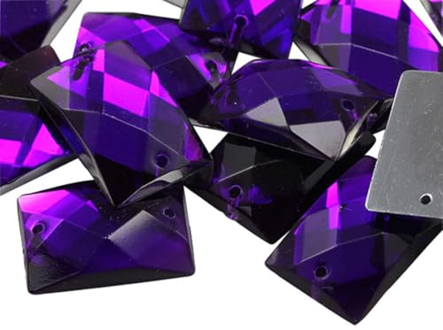 Allstarco 18x13mm (23/32x1/2) Purple Amethyst Rectangle Sew-On Gems | 45 pieces, Two-hole Flat Back Rhinestones, ideal for clothing, dancewear, costumes, shoes