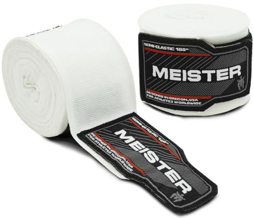Meister Erwachsene 180 Zoll (457cm) Semi-Elastische Handbandagen für MMA & Boxen (Paar) - Weiß