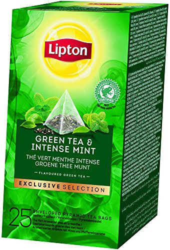 Lipton Exclusive Selection Thé Vert Menthe Intense, Label Rainforest Alliance, 25 Sachets Pyramides