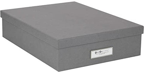 BIGSO OSKAR Dokumentenbox für A4 Papier, Broschüren usw. – Schreibtischablage mit Deckel und Griff – Aufbewahrungsbox aus Faserplatte und Papier – grau