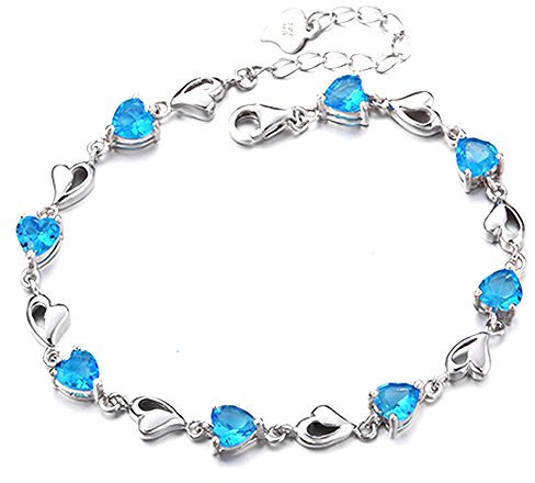findout améthyste rouge bleu blanc coeur de cristal Bracelet argent rose, pour les femmes les filles.