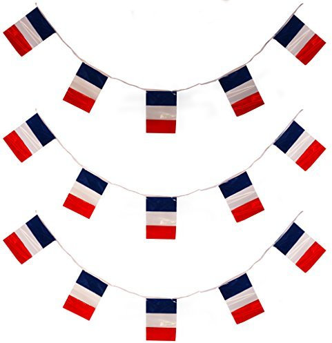 Französische Wimpelkette, 20 Flaggen, Party-Dekoration, jedes Wetter, Französischer Nationalfeiertag, Frankreich-Event, 10 m