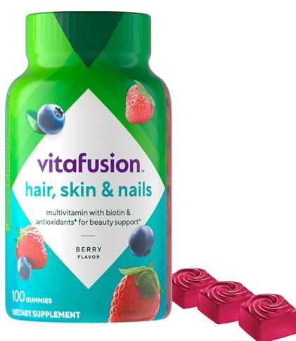 Vitafusion Gorgeous Hair, Skin Nails Multivitamin Gummy Vitamins, plus Biotin and Antioxidant vitamins CE, Raspberry Flavor, 100ct (33 day supply), from America’s Number One Gummy Vitamin Brand